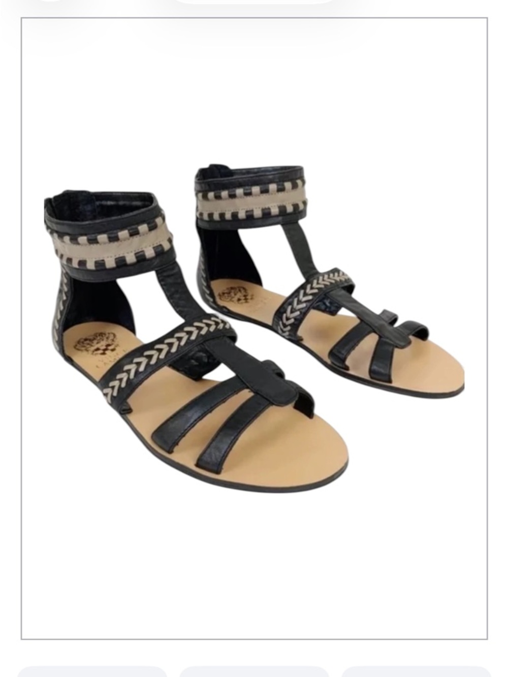 Vince Camuto Senilia Gladiator Sandals Black/Tan Braided Leather Strappy Size 6